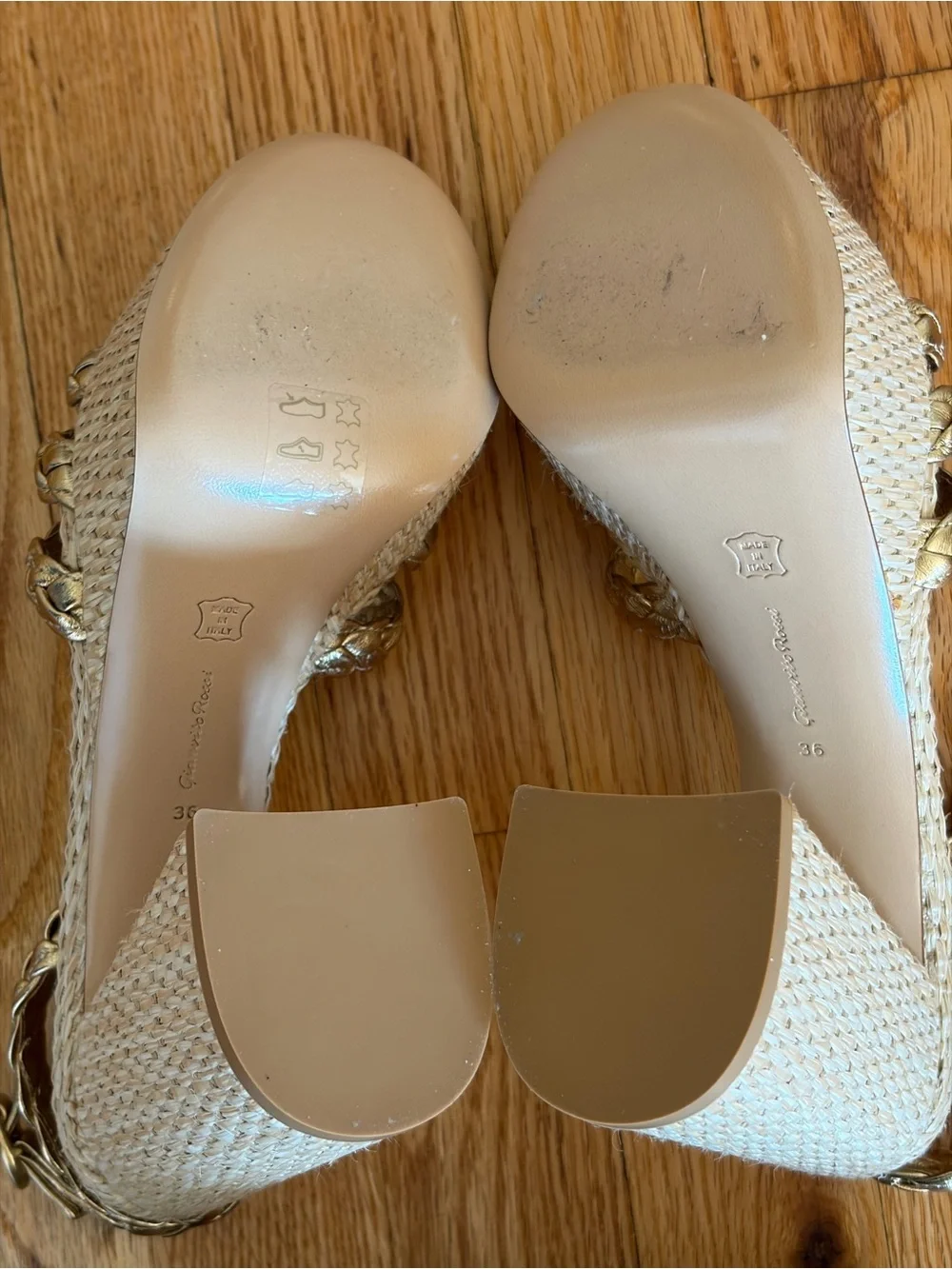 GIANVITO ROSSI Braided Metallic Woven Platform Sandal in Gold Size 36 NWT